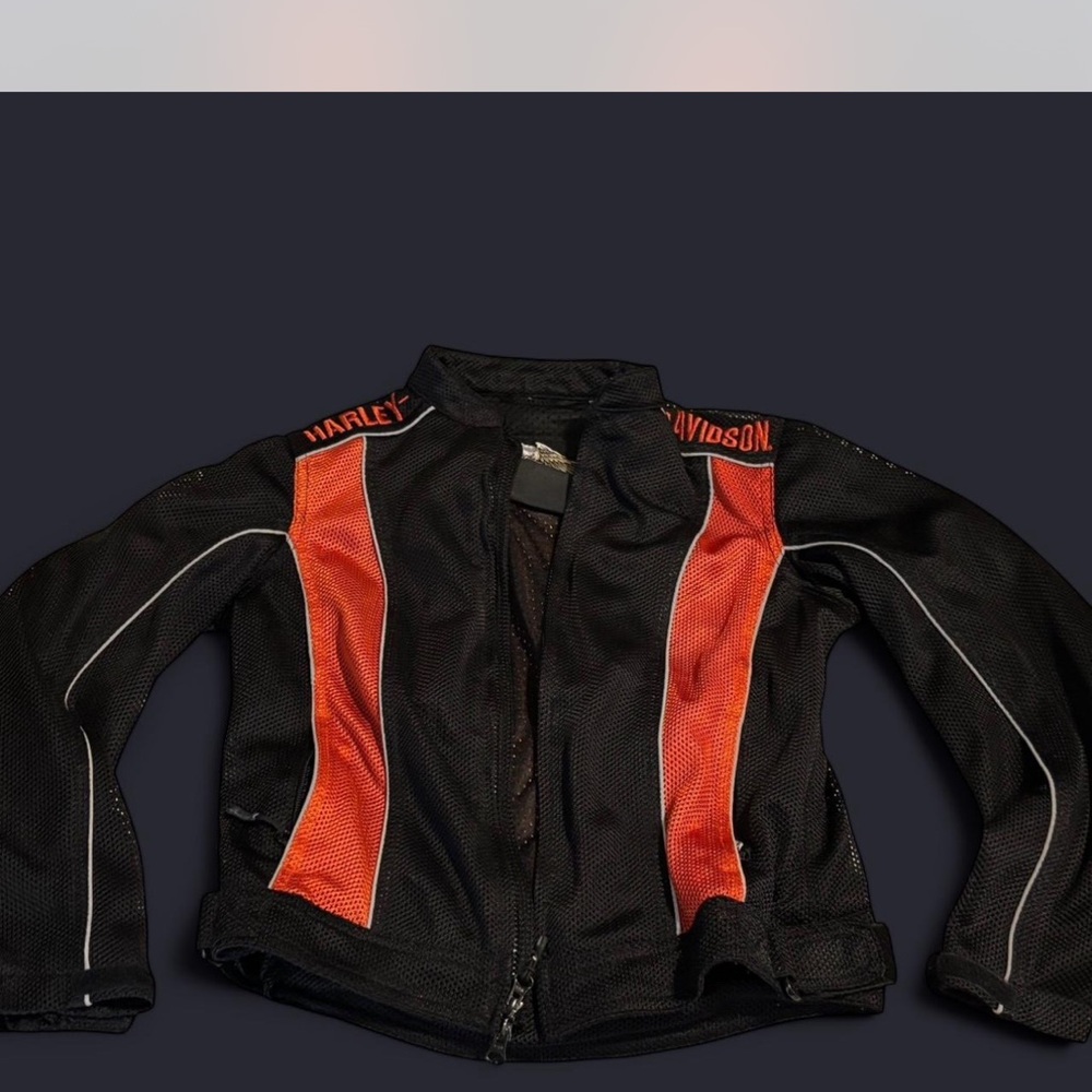 Harley-Davidson Black and Orange Bomber Jacket with Durable Design